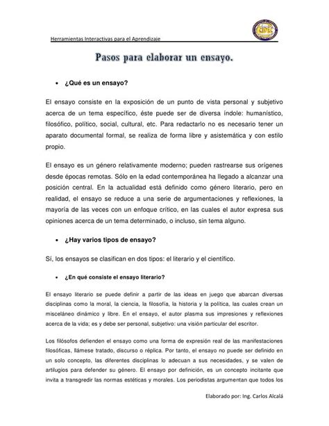 Pasos Para Elaborar Un Ensayo