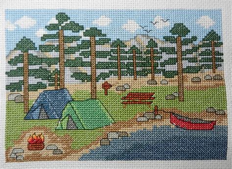 Camping By The Lake Cross Stitch Cross Stitch Camping Camping Cross
