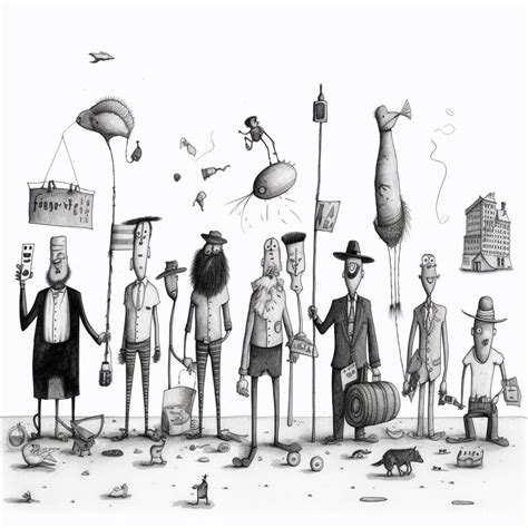 Dibujo De Dibujos Animados De Un Grupo De Personas Con Sombreros Y
