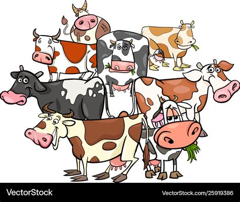 Funny Cows Cartoon Farm Animals Group Royalty Free Vector
