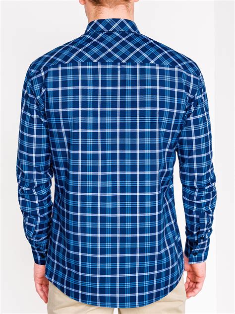 Mens Check Shirt With Long Sleeves K416 Navylight Blue Modone