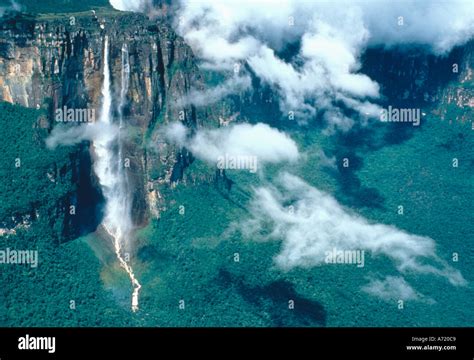 Aerial View Of Angel Falls From Above The Clouds At The Auyantepui
