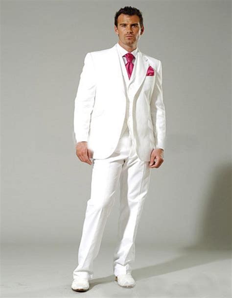 Shiny Wedding Suit White Groom Tuxedos 3 Pieces Mens Suits