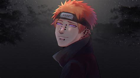 Redhead Purple Eyes Naruto Black Starry Sky Background Hd Pain