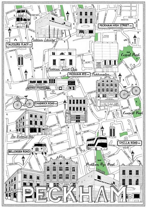Map Illustration Peckham South London Drawing Ink Pen