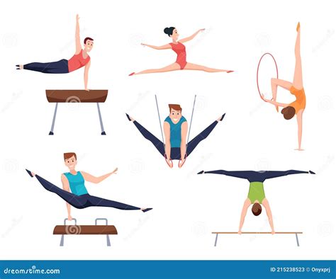 gymnasts athletes characters acrobatic moves fitness training gymnastic elements for woman and