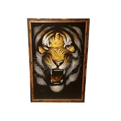 Xlarge Vintage Tiger Painting On Velvet Vintage Signed Etsy Tiger