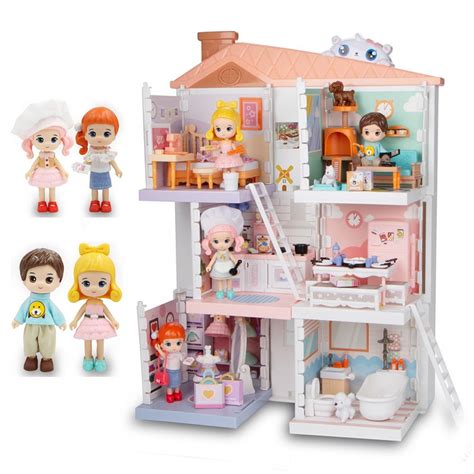 4 In 1 Doll House Baby Kids Pretend Play Diy Assemble Toys Miniature