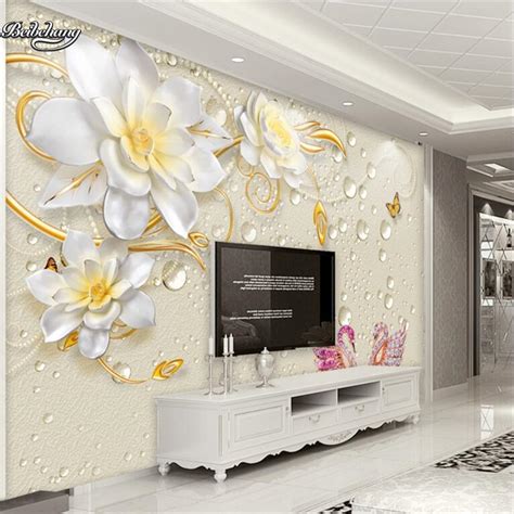 Beibehang 3d Stereo Water Drops Magnolia Flower Relief Swan Background