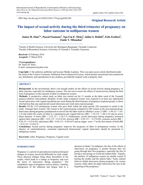Pdf The Impact Of Sexual Activity During The Third Trimester Of Pregnancy On Labor Outcome In