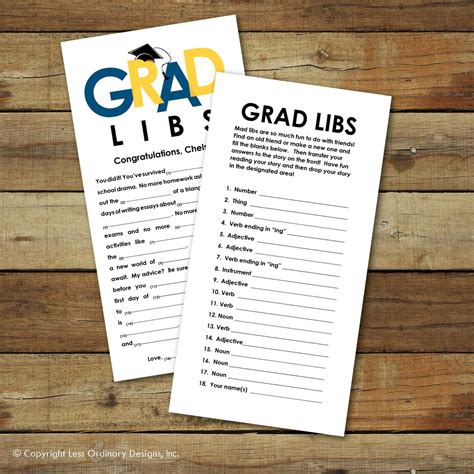 Grad Libs Graduation Mad Lib Advice Cards In Blue And Gold Etsy