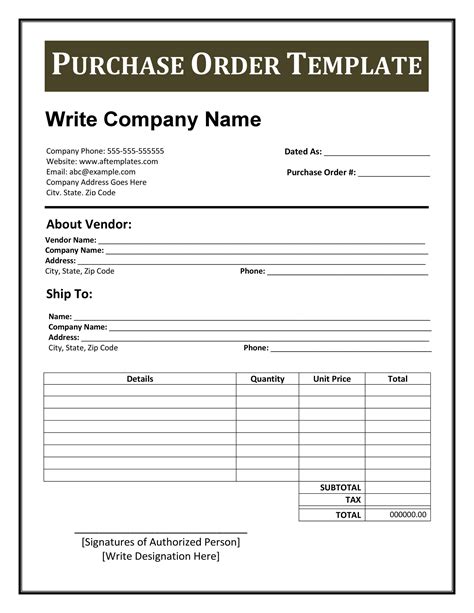 Purchase Order Form Template Addictionary