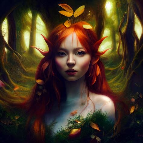 Redhead Elf Girl In Magical Forest Ethereal Midjourney Openart