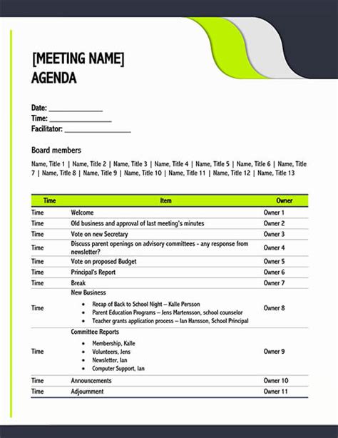 basic meeting agenda templates  professionals word