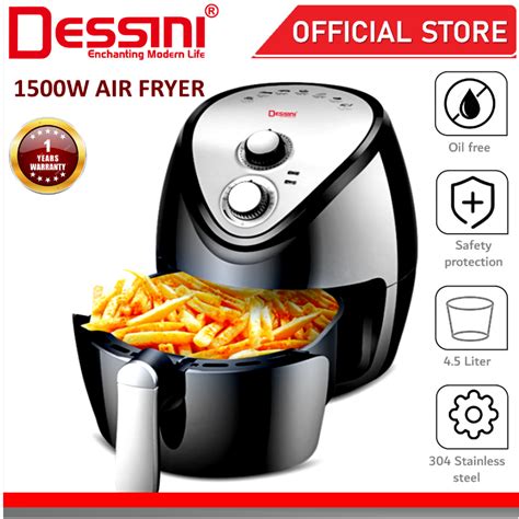 Dessini Italy Electric Air Fryer Timer Oven Cooker Non Stick Fry Roast