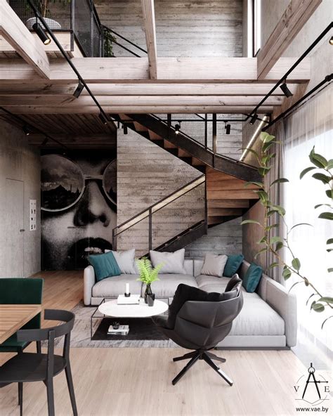 Warm Industrial Style House With Layout Loft Design Industrial
