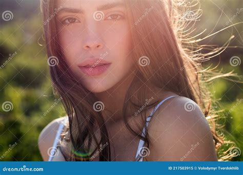 Portrait Of Beautiful Model With Natural Nude Make Up Beauty Girl Face