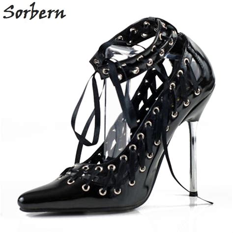 buy sorbern 2018 women shoes metal stilettos heel pumps high heel lace up sexy