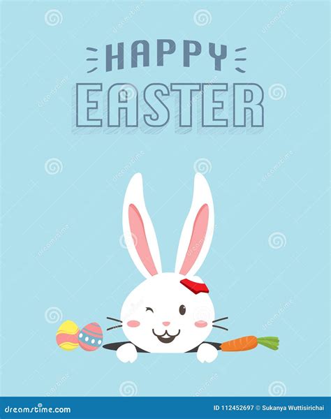Happy Easter Bunny With Carrot White Bunny Stock Illustration