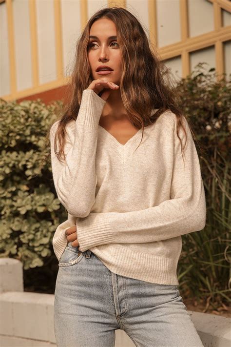 Vero Moda Wind Birch Cream Sweater Knit V Neck Sweater Lulus