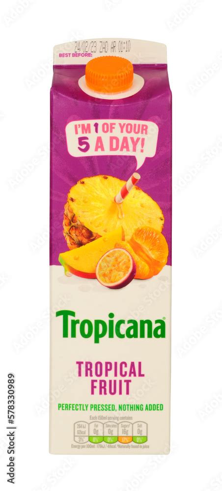 Tropicana Tropical Fruit Juice Drink In A 850ml Carton Stock Photo