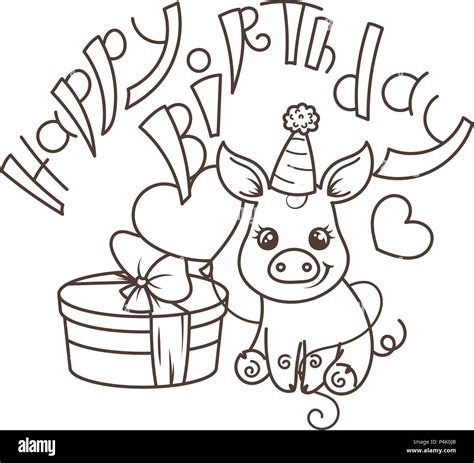 Happy Birthday Cute Cartoon Baby Pig With Holiday Box Vector