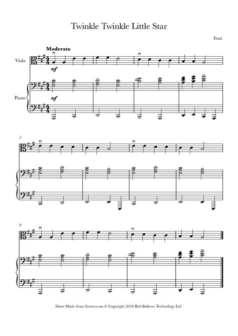 Twinkle Twinkle Little Star Sheet music for Viola - 8notes.com