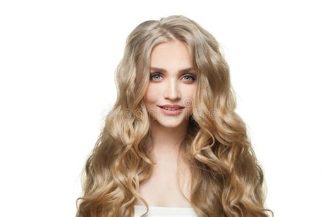 Cute Woman Model With Healthy Curly Blonde Hair And Clear Skin Isolated