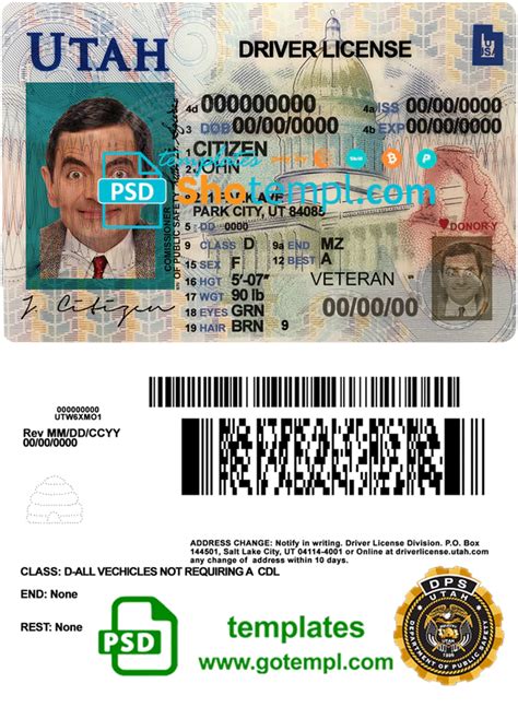 Usa Utah Driving License Template In Psd Format In 2021 Driving