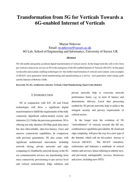 Pdf Transformation From 5g For Verticals Towards A 6g Enabled