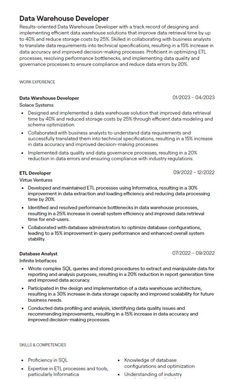 2 Data Warehouse Developer Resume Examples With Guidance