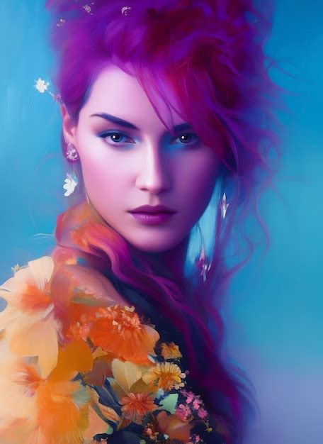 premium photo artistic portrait of a beautiful woman with purple hair