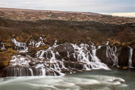 Wallpaper Longexposure River Lava Waterfall Iceland Hraunfossar