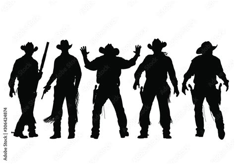 Vector Silhouettes Of Wild West Gunslingers Outlaws Lawmen And