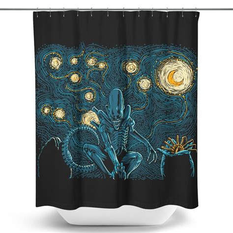 Starry Xenomorph Shower Curtain Curtains Shower Curtain Black