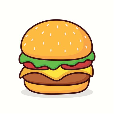 Cute Burger Cartoon Icon Vector Illustration Delicious Cheeseburger