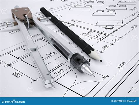 Architectural Drawing And Engineering Tools Stock Illustration