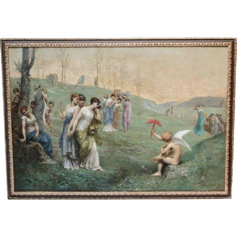 19th Century Oil Painting 'Cupid and His Admireres' by Jean Ernest