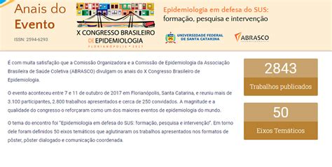 Dispon Veis Os Anais Do Congresso Brasileiro De Epidemiologia Abrasco