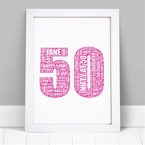Personalised 50 Word Art Print 50th Birthday Ts Custom Etsy