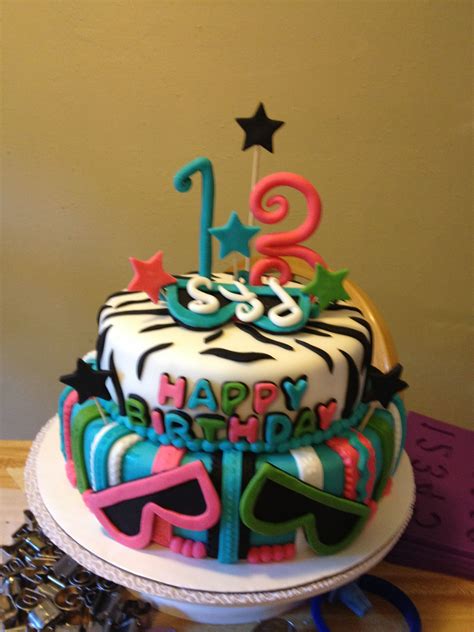 Zebra And Neon 13th Birthday Cake 13 Birthday Cake Zebra Cake Diva Cakes