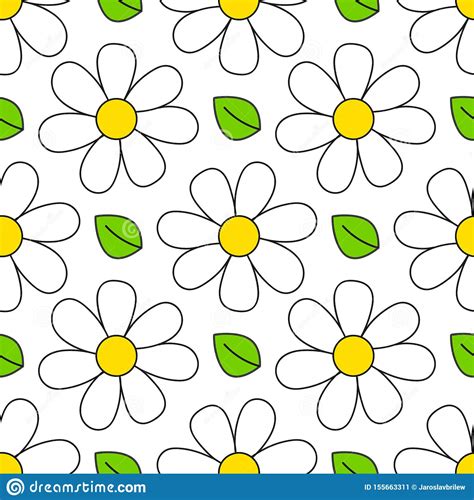 Daisy Seamless Pattern Floral Retro Style Simple Motif White Flowers