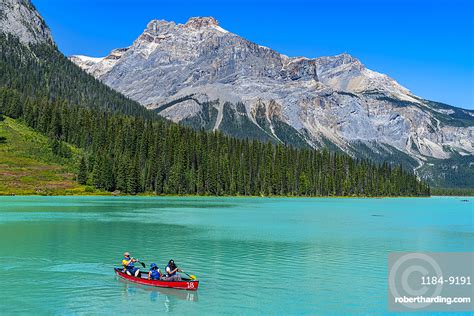 Canoe On Emerald Lake Yoho Stock Photo