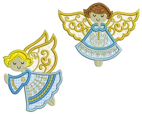 Angels 1 Machine Applique Embroidery 2 Patterns In 3 Sizes Etsy