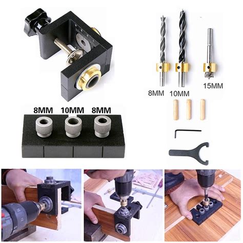 Woodworking Core Drill Bit Pocket Hole Jig Kit Step Drilling Dowelling