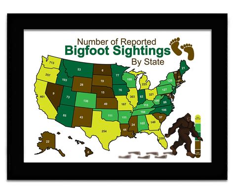 Bigfoot Sighting Map Sasquatch Art Print United States Cryptid Map