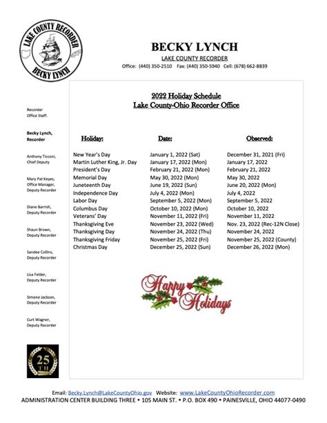 Holidays Lake County Recorders Office