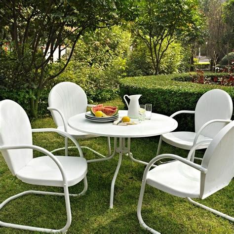 Crosley Furniture Griffith 5 Piece Metal Patio Dining Set In White