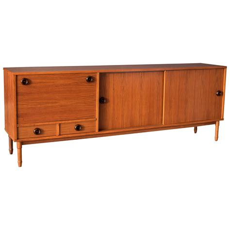 Mid Century Atomic Era Walnut Floating Shelf Bar Credenza Cabinet