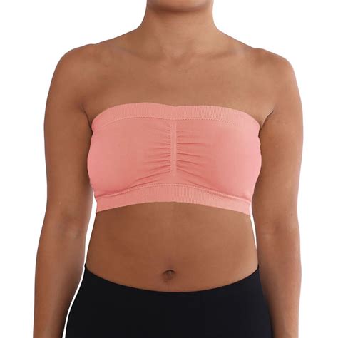 Womens Plus Size Strapless Padded Bra Bandeau Tube Top Removable Pads